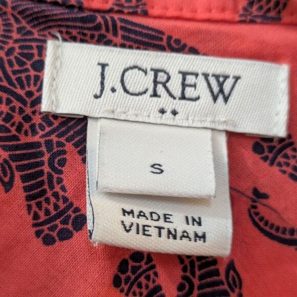 J. Crew Factory Coral Elephant Print Button Down Shirt Front Tie Women's Small - Picture 4 of 9